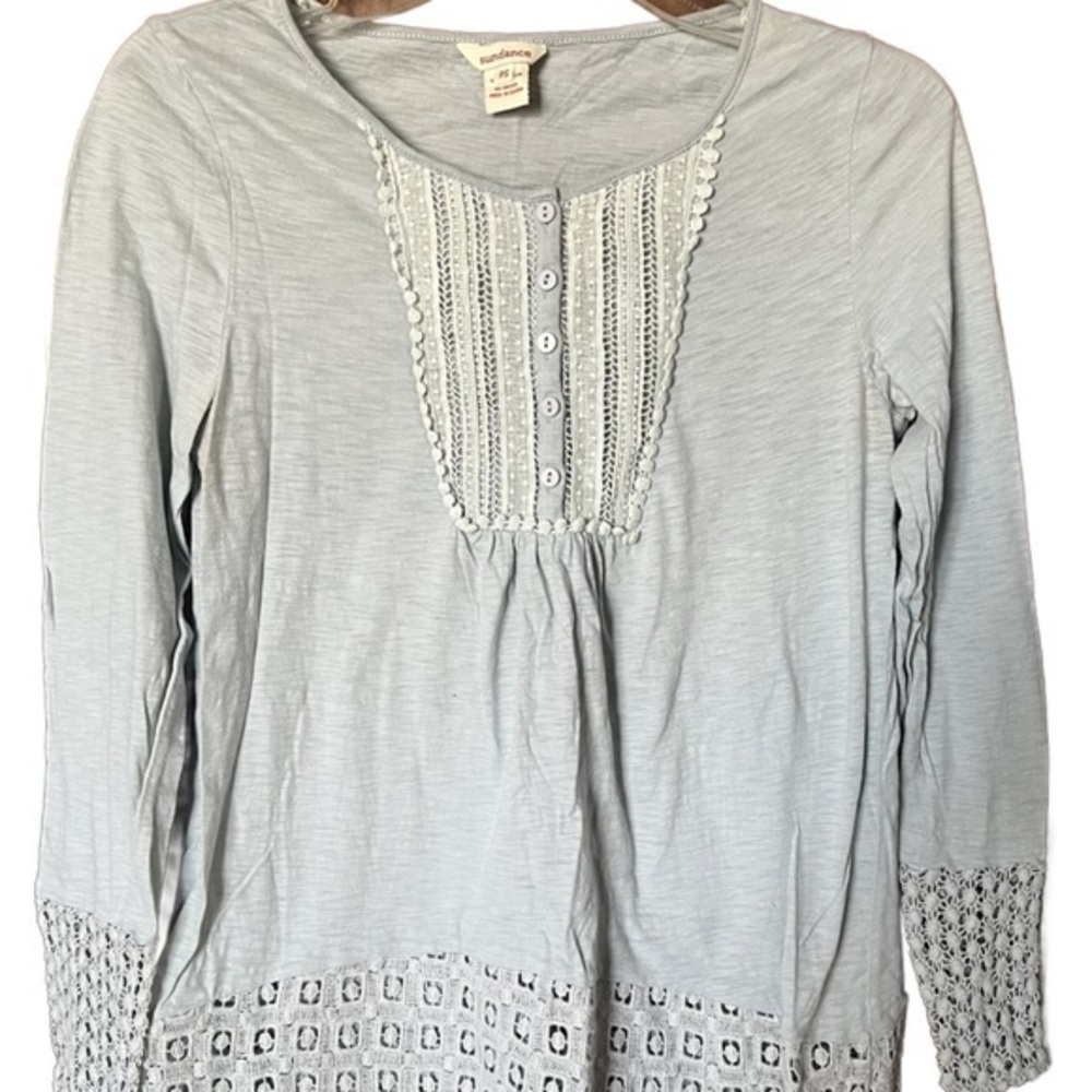 Sundance Blue Pleated 3/4 Sleeve Blouse